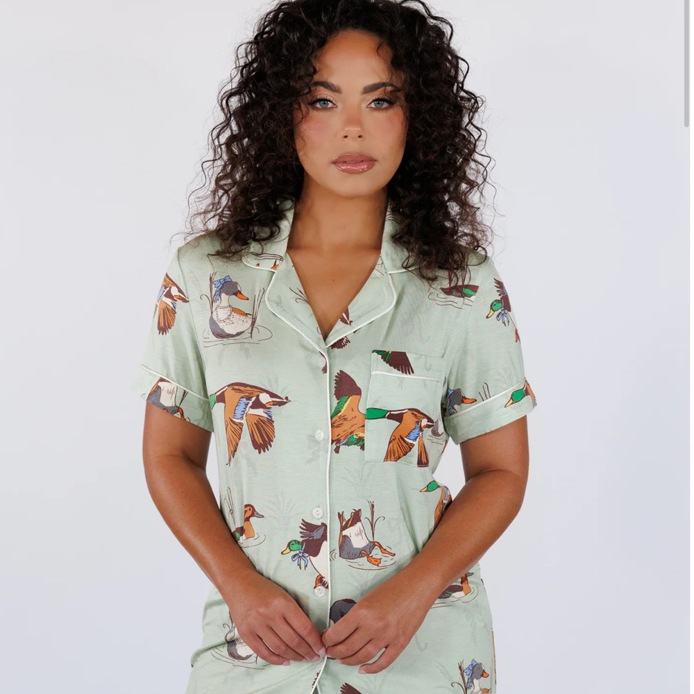 Women's Bird Print Pajama Set - Green
